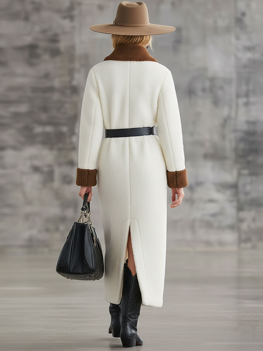 Robe Midi en Polaire Blanche à Lacets - Style Western Rétro avec Demi-Zip