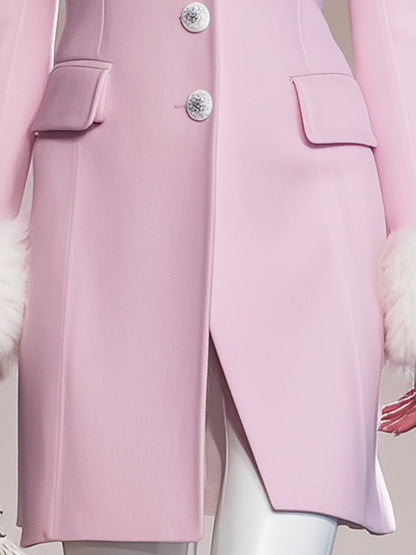 Veste en Fourrure Patchwork Rose à Boutons