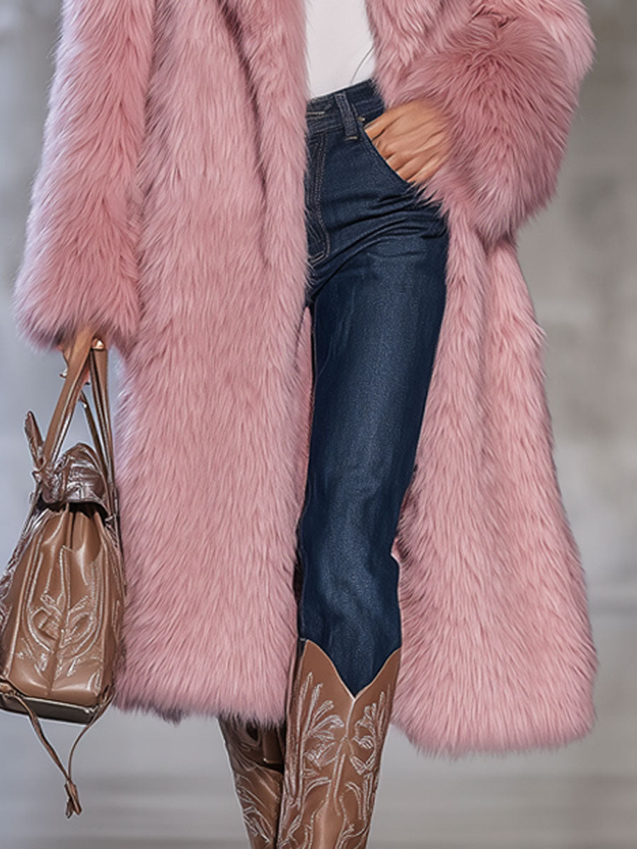 Veste Vintage en Fausse Fourrure Rose - Élégance Décontractée