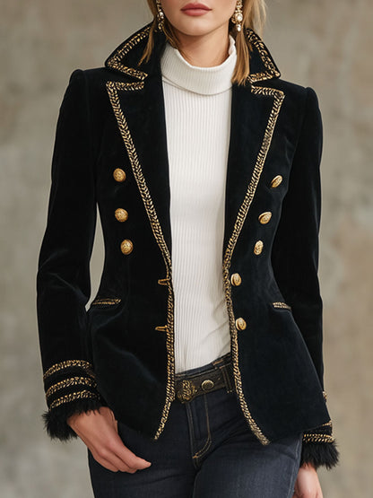 Veste en velours chic à boutons avec élégants bords contrastés