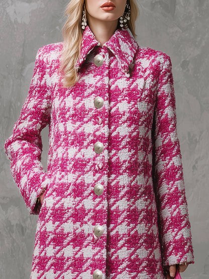 Veste Longue Vintage en Rose à Motif Carreaux