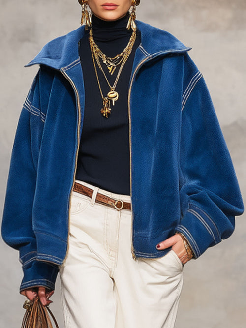 Veste Polaire Corail avec Zip et Coutures Contrastées