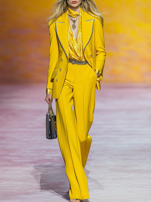 Chic et Intelligente: Ensemble Pantalon Jaune avec Veste