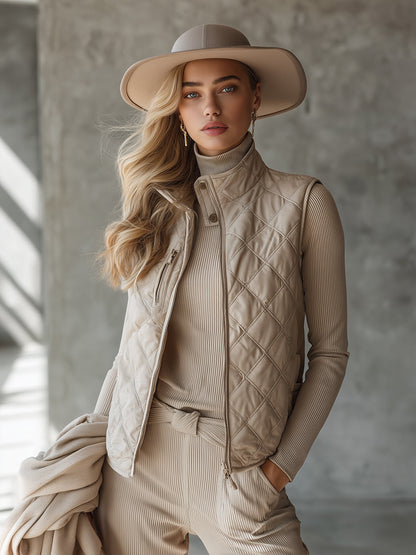 Chic et Décontracté : Gilet Matelassé Beige