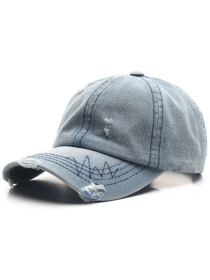 Casquette de Baseball Vintage en Denim Effet Usé et Déchiré