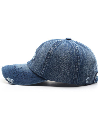 Casquette de Baseball Vintage en Denim Effet Usé et Déchiré