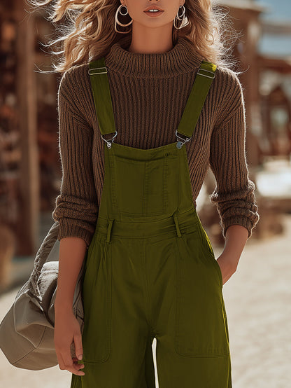 Casual Retro Army Green Overalls