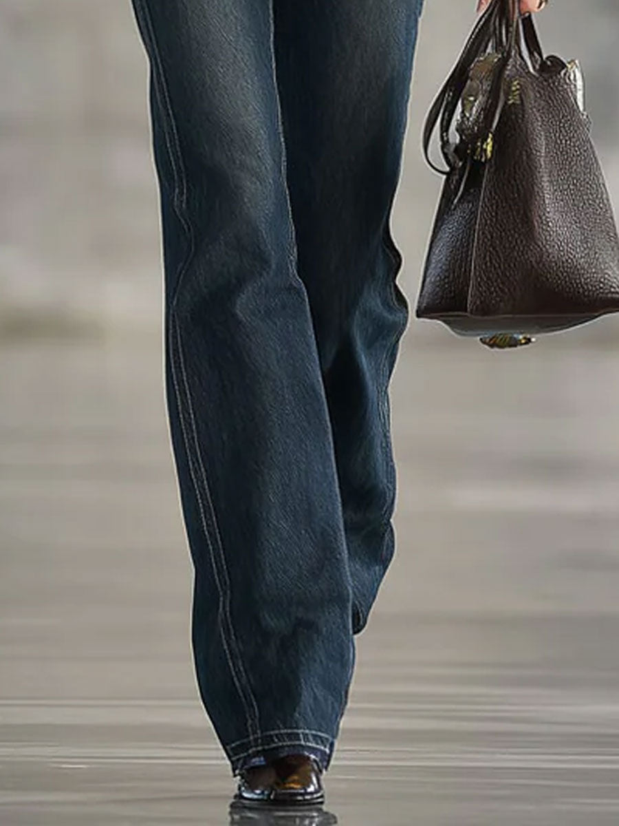 Jean Droit Vintage en Denim Bleu Foncé