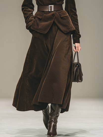 Élégant Ensemble Blazer et Jupe en Velours Côtelé au Style Western Vintage