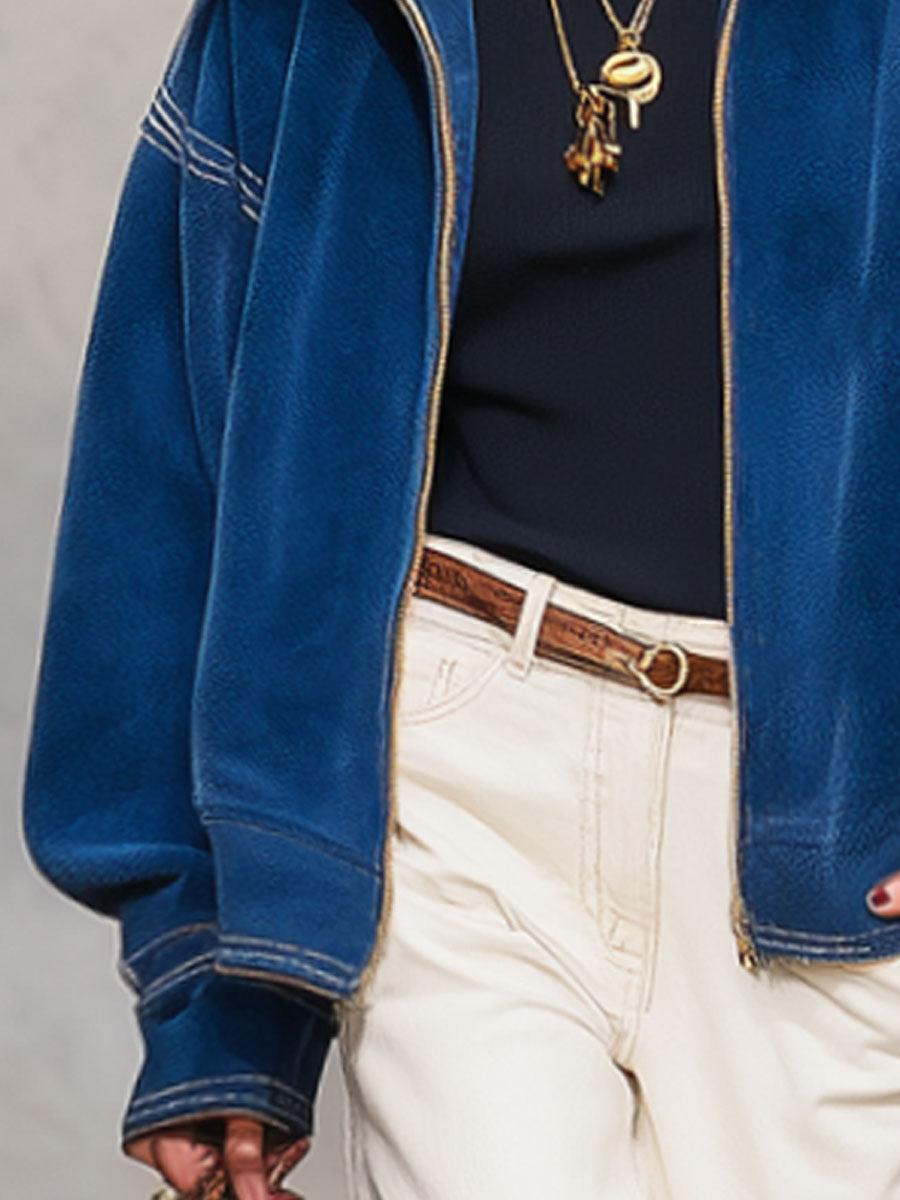 Veste Polaire Corail avec Zip et Coutures Contrastées