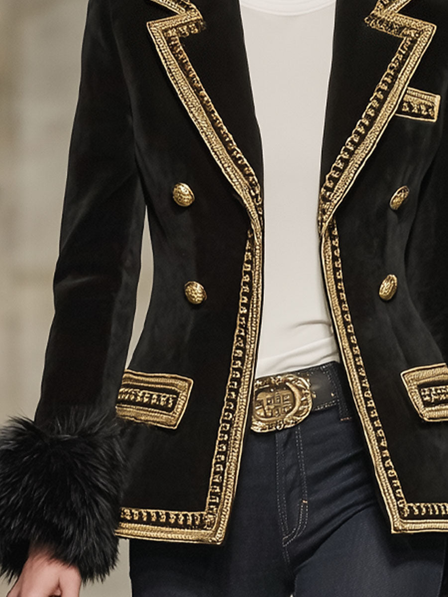 Blazer Chic en Suédine Douce avec Détails Contrastants