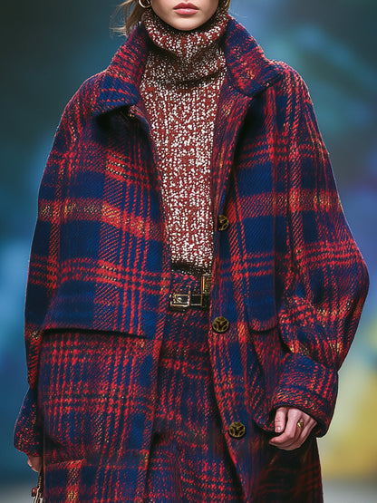 Veste à Carreaux Rouge et Bleu au Style Britannique Rétro