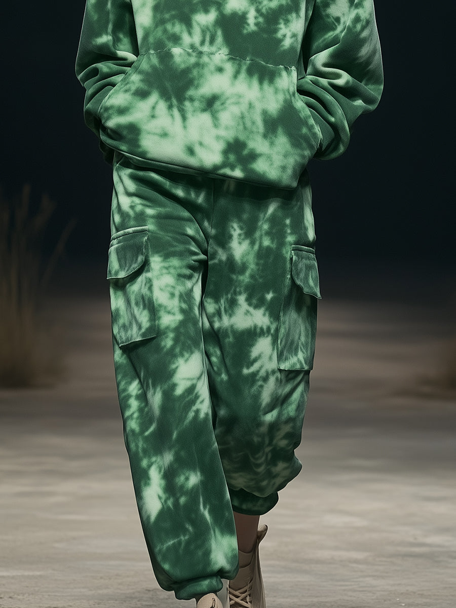 Pull à capuche tendance personnalisé avec impression tie-dye verte et motif drapeau américain