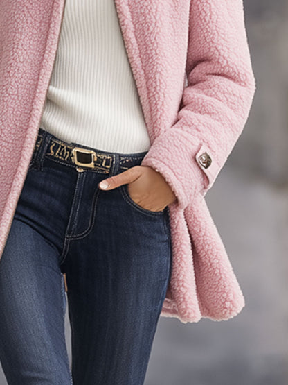 Veste Décontractée en Polaire Rose Vintage avec Zip