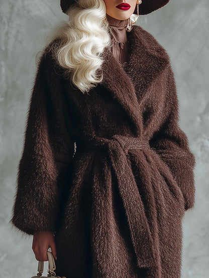 Chic Manteau en Fausse Fourrure Chocolat Brun