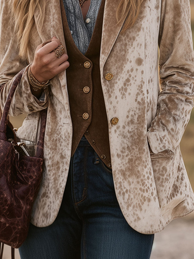 Veste en Velours Camel avec Motif de Cerf Sika - Élégance Nomade au Style Western Rétro