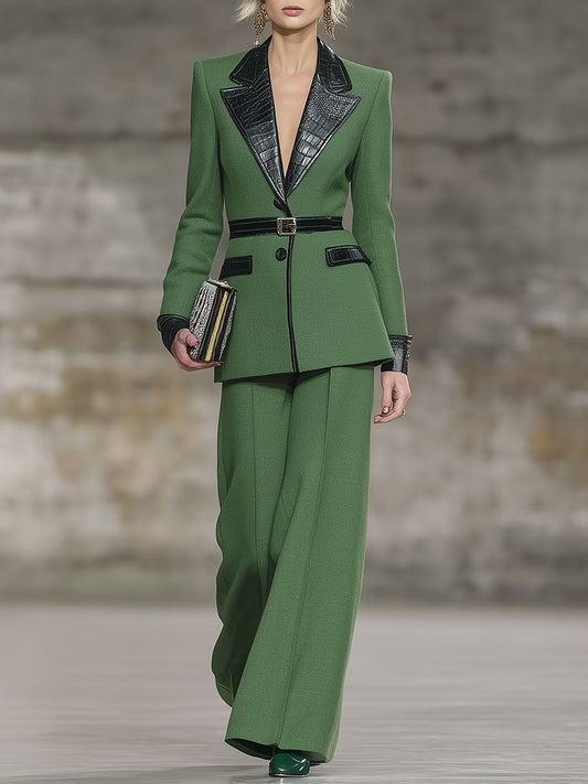 Chic Vintage Green Blazer & Trouser Set