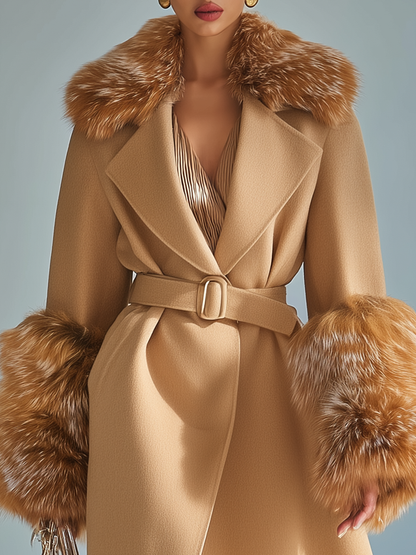 Chic Manteau en Laine avec Col en Fausse Fourrure