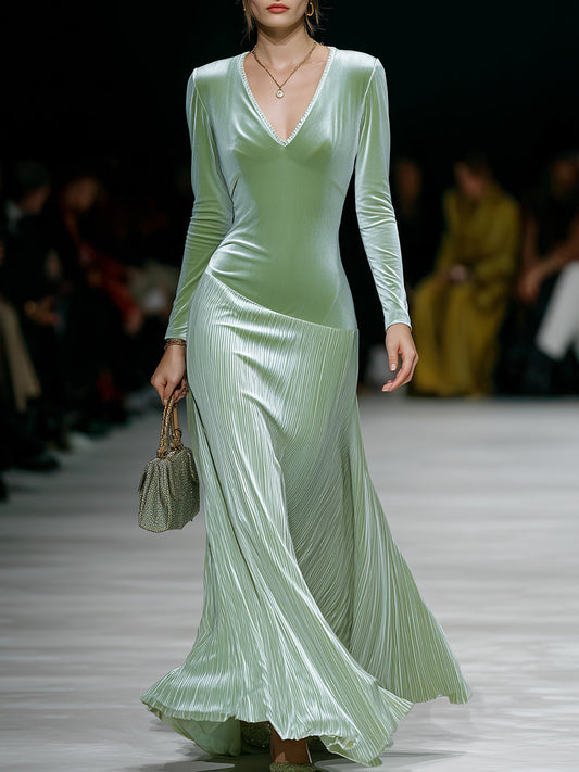 Maxi Robe Élégante en Velours Vert Clair : Chic et Tendance
