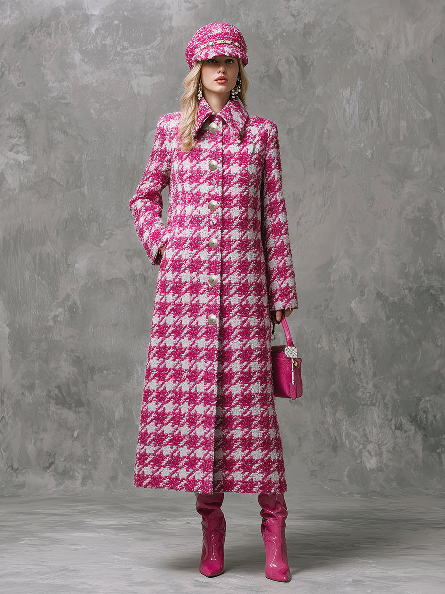 Veste Longue Vintage en Rose à Motif Carreaux