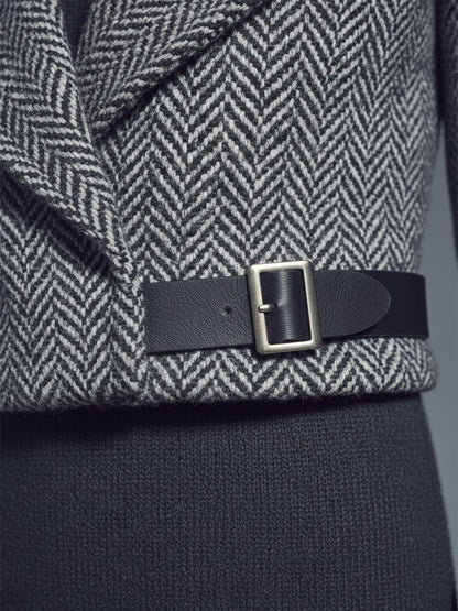 Veste Herringbone Grise Élégante avec Revers - Style Chic et Moderne