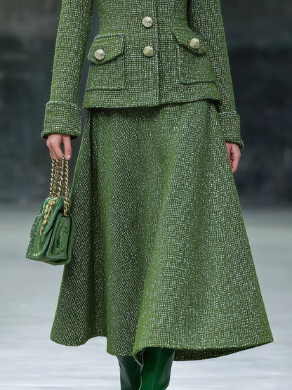 Ensemble Chic en Tweed : Jupe et Veste avec Col en Fausse Fourrure - Style Rétro