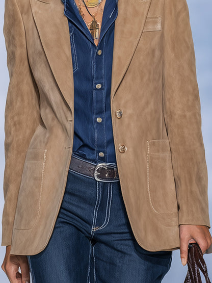 Chic Décontracté : Blazer Vintage en Suédine Kaki