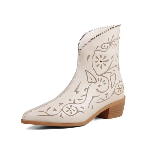 Beige Cowboy Ankle Boots