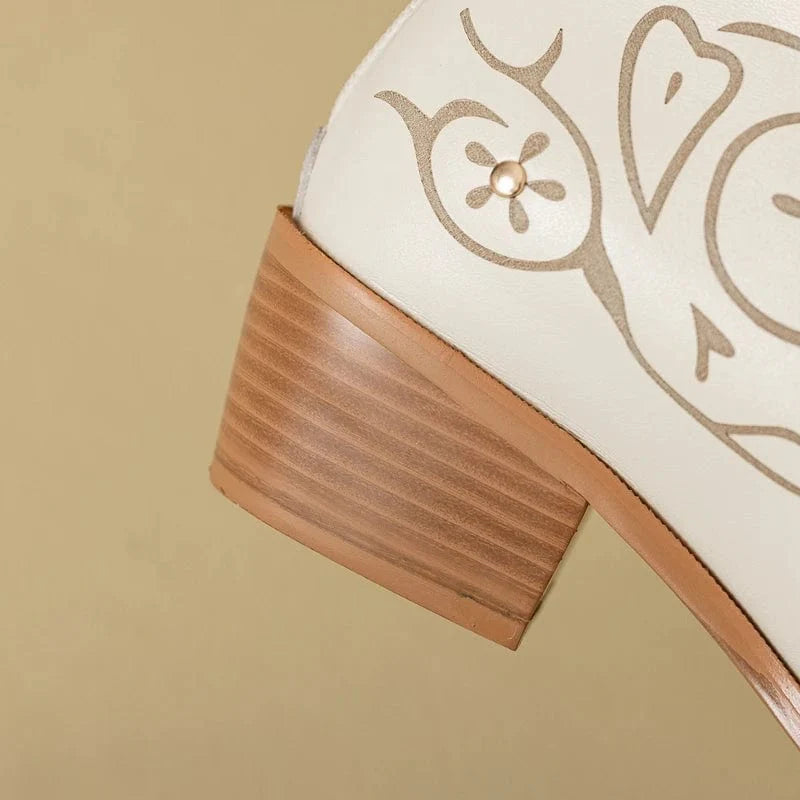 Beige Cowboy Ankle Boots