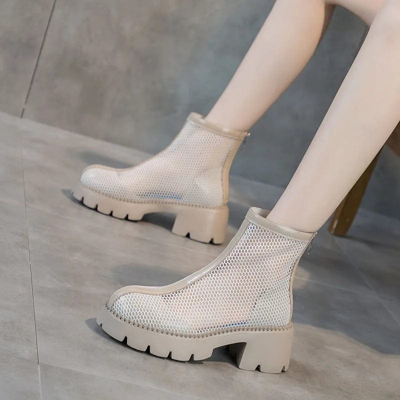 Beige Western-Style Ankle Boots