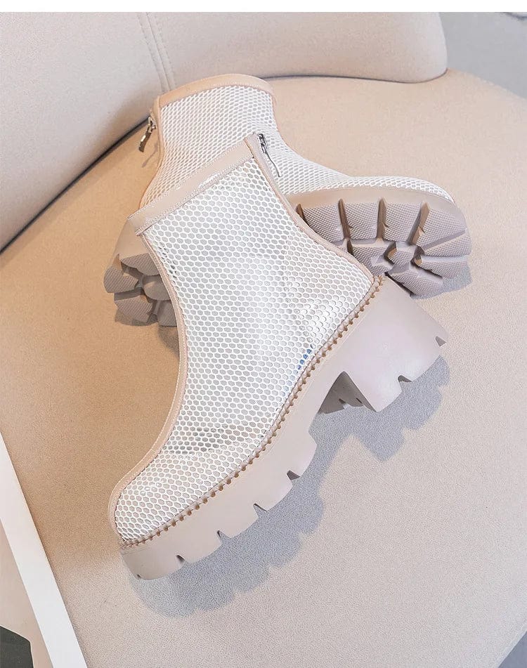 Beige Western-Style Ankle Boots