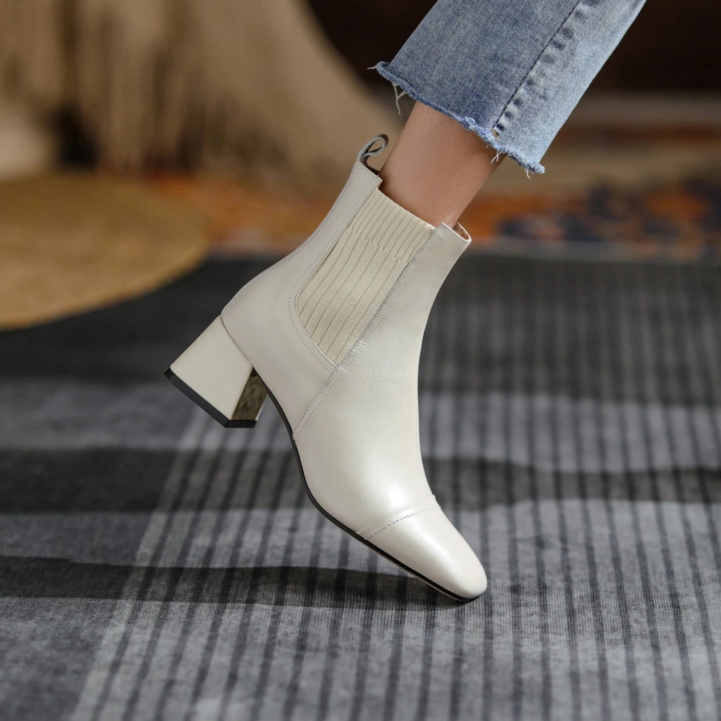 Beige Western Ankle Boots