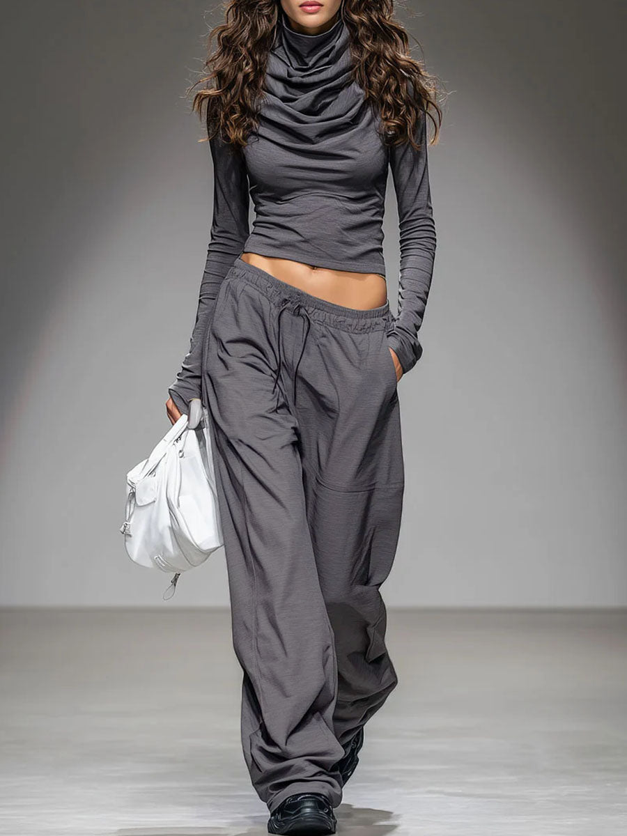 Ensemble Décontracté : T-shirt à Manches Longues et Pantalon Ample