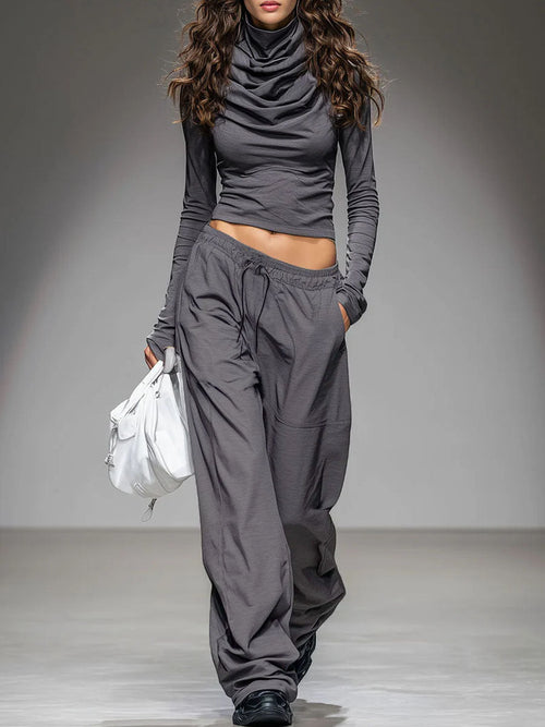 Ensemble Décontracté : T-shirt à Manches Longues et Pantalon Large