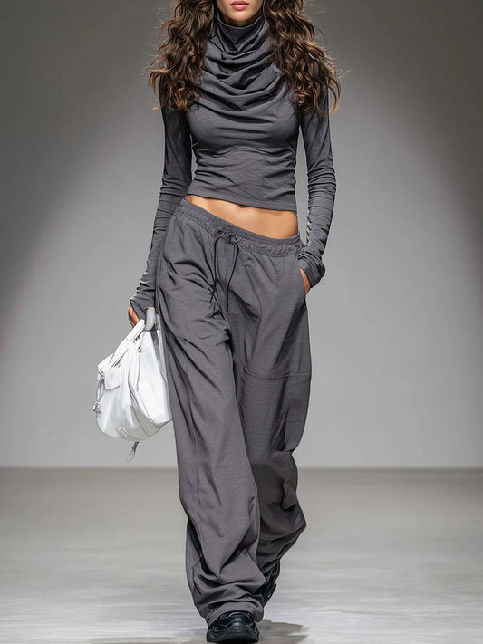 Ensemble Décontracté : T-shirt à Manches Longues et Pantalon Large