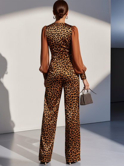 Combinaison Élégante en Velours Imprimé Léopard : Chic et Sexy