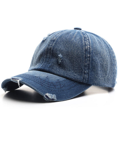Casquette de Baseball Vintage en Denim Effet Usé et Déchiré
