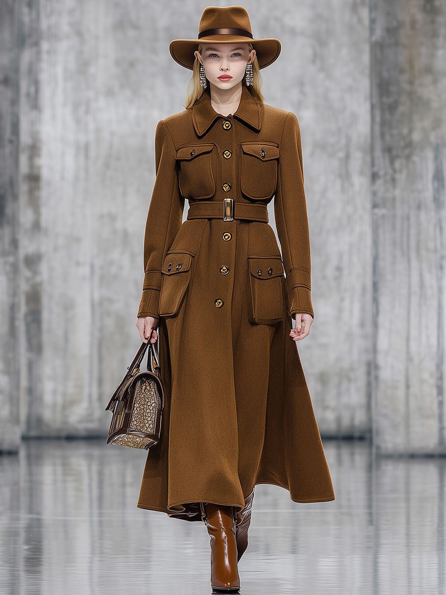 Veste en Laine Caramel Brun avec Col Élégant