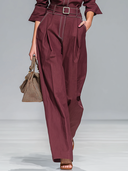 Ensemble Vintage : Chemise à Revers et Pantalon à Couture Contrastée