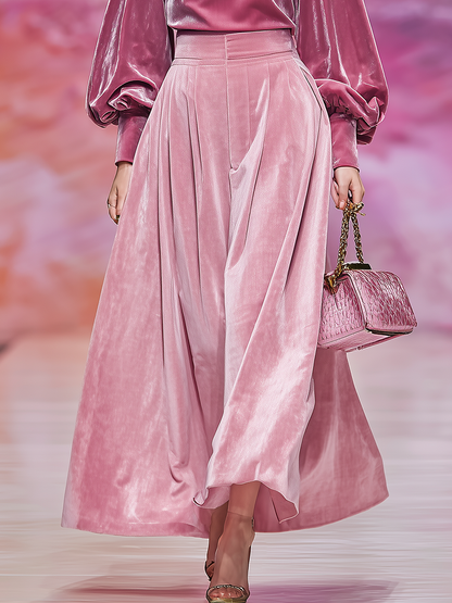 Ensemble Chic : T-shirt en Velours à Col Montant et Jupe à Manches Longues