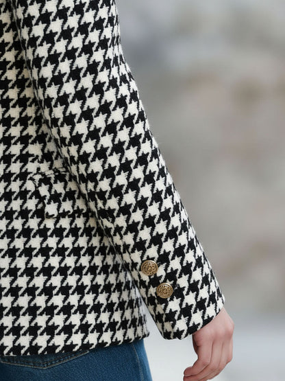 Blazer Pied-de-Poule avec Col Revers Élégant