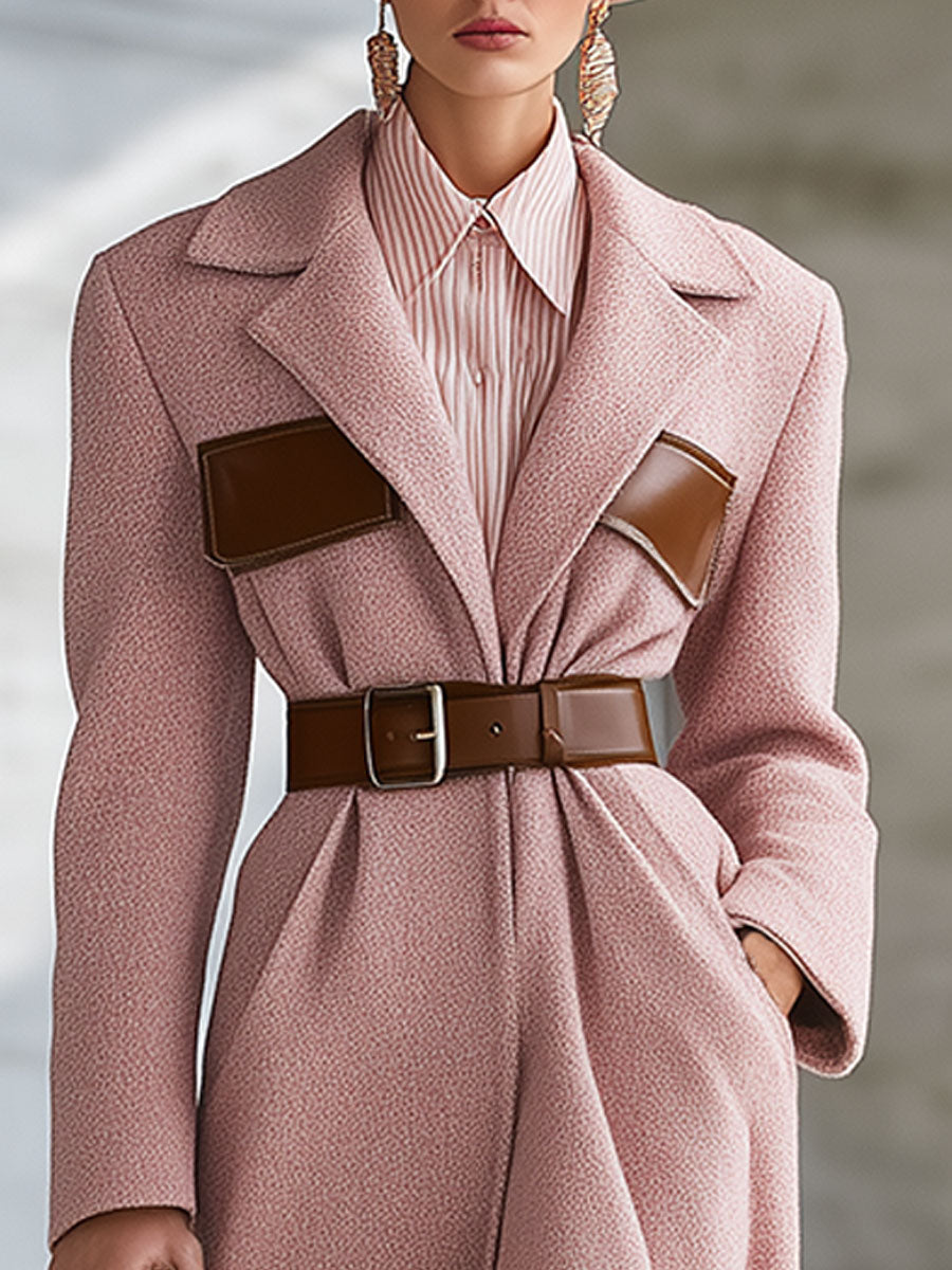 Veste en laine synthétique rose vintage avec col asymétrique