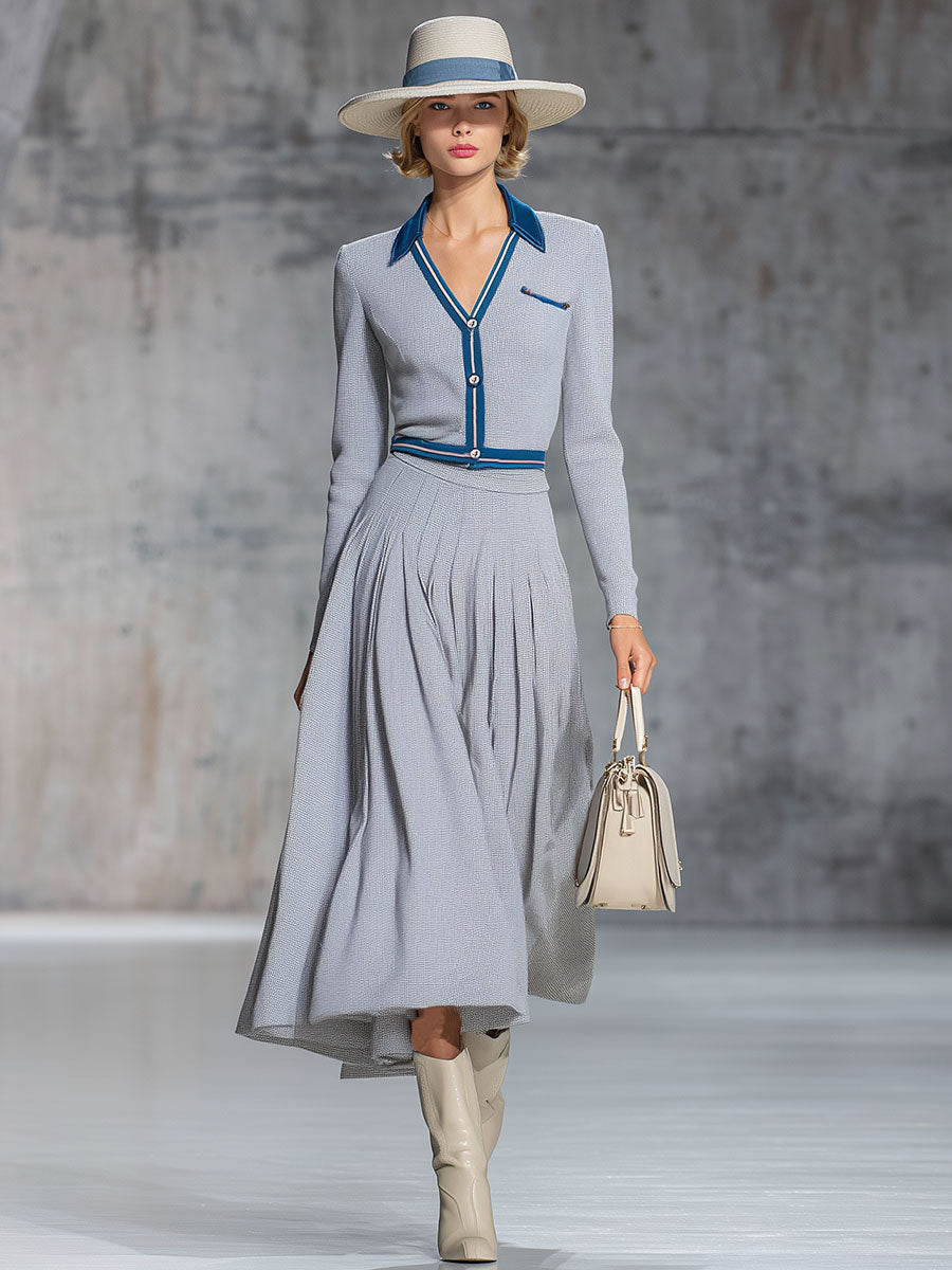 Rétro Chic : Ensemble Midi Tricoté Gris à Manches Longues