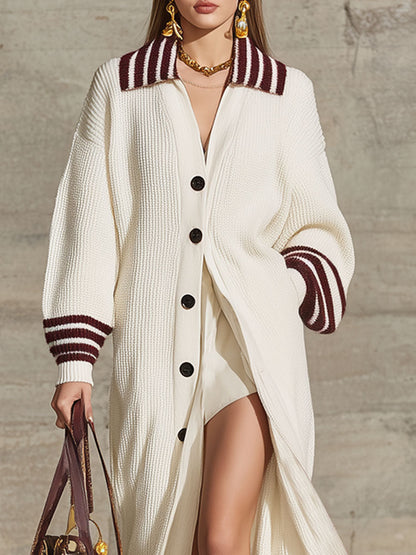 Cardigan Tricot Chic à Col Revers, Boutonnage Simple et Poches Pratiques