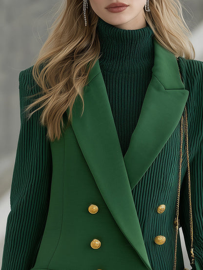 Vintage Chic: Double-Breasted Green Patchwork Blazer
