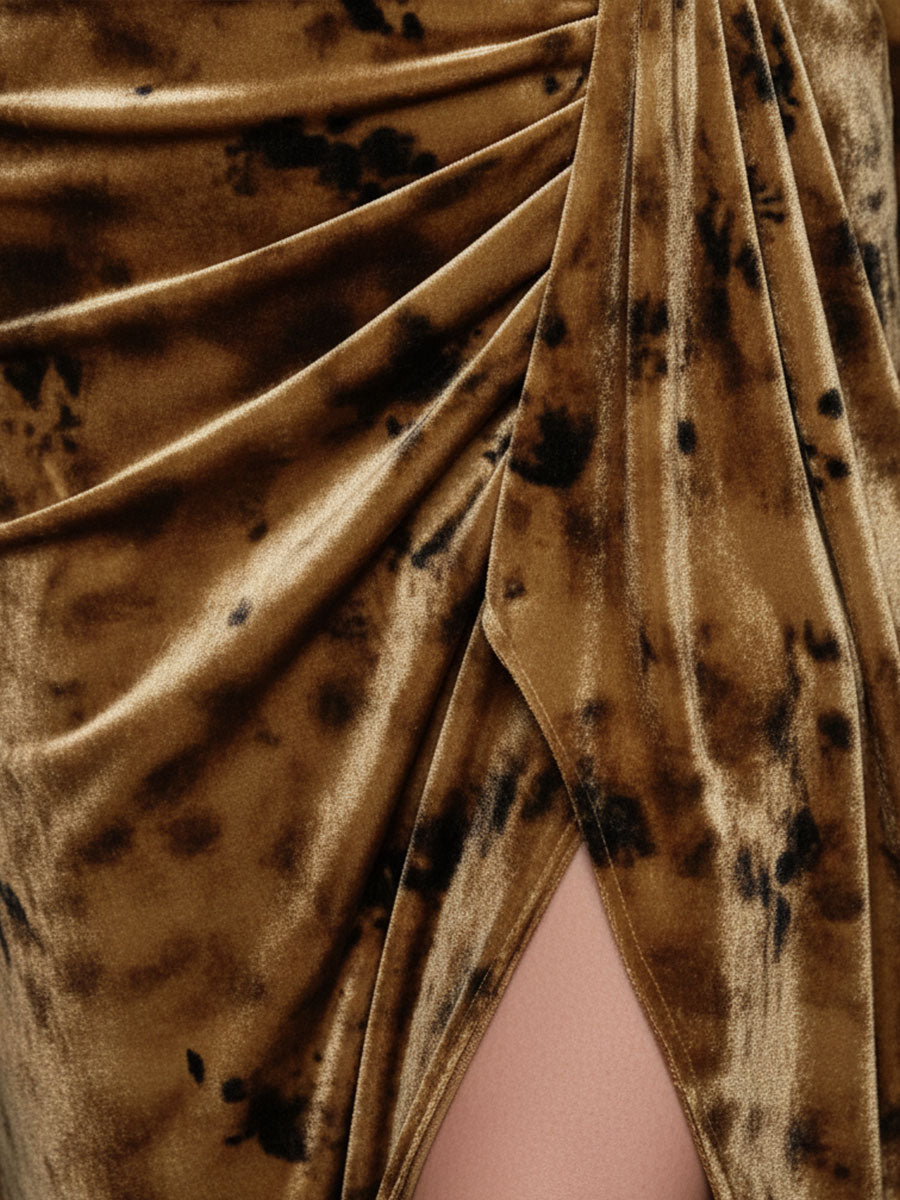 Robe Midi Vintage en Velours Imprimé Caramel : Élégance et Charme Retro