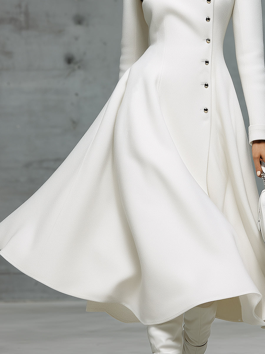 Élégant Manteau Long Blanc à Col Ronde : Un Indispensable Tendance