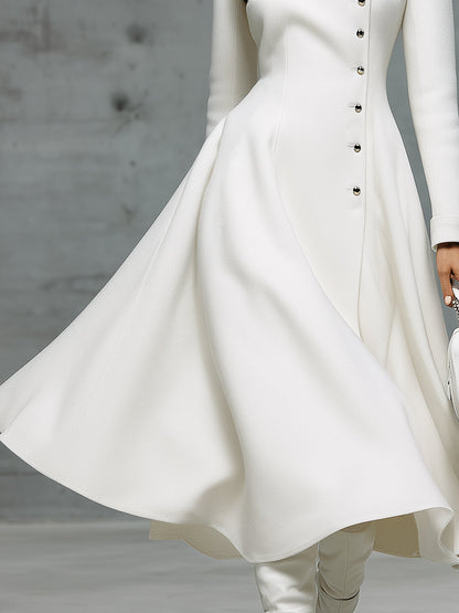 Élégant Manteau Long Blanc à Col Ronde : Un Indispensable Tendance