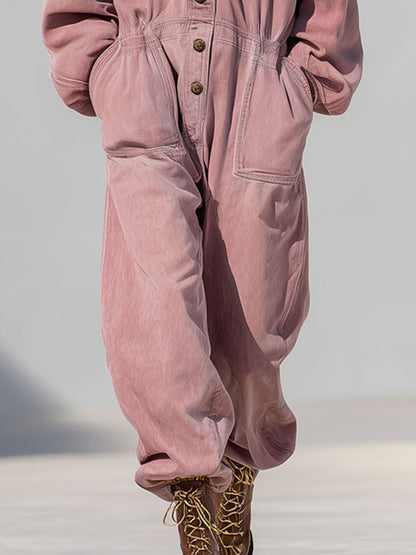 Combinaison Décontractée en Jean Rose avec Capuche