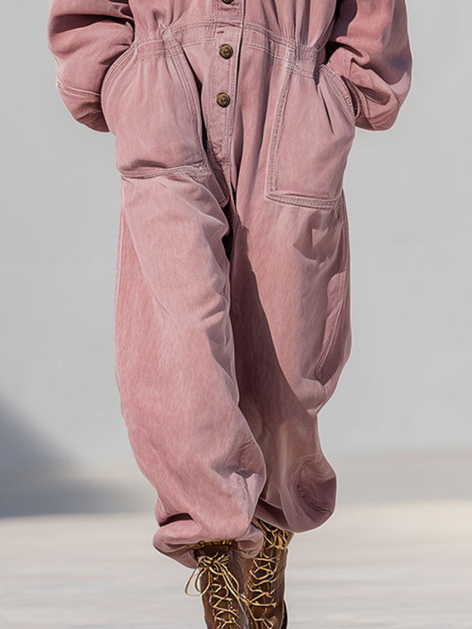 Salopette en Jean Rose à Capuche - Style Décontracté et Confortable